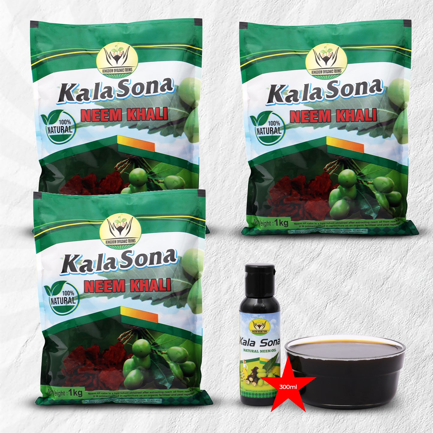Kala Sona Neem Shakti Combo (Medium) of Neem Khali 3 Kg and Neem Oil 300 mL